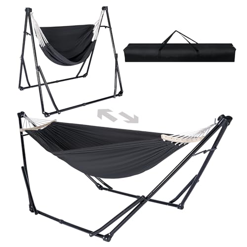 AUCT 18914 - $86 2-in-1 Hammock Chair with Stand, Portable Hammock, Black