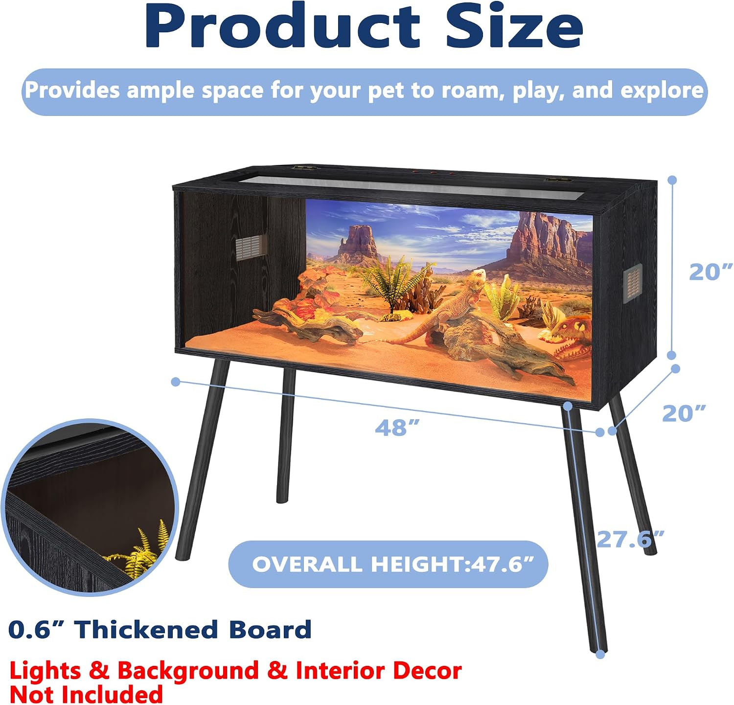 AUCT 20163 - $220 Prolee 80 Gallon Reptile Tank, Tempered Glass Bearded Dragon Tank with Wooden Roof an - Image 2