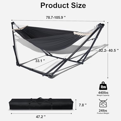 AUCT 18914 - $86 2-in-1 Hammock Chair with Stand, Portable Hammock, Black - Image 2