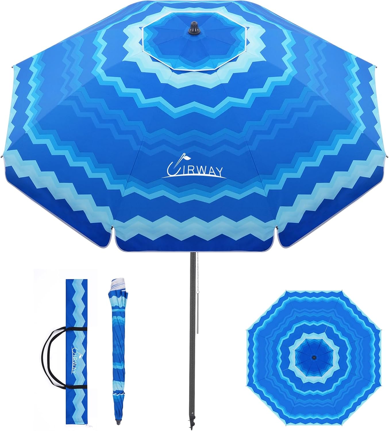 AUCT 17551 - $60 UIRWAY Beach Umbrella, Heavy Duty Windproof Beach Umbrellas with Sand Anchor & Tilt, S
