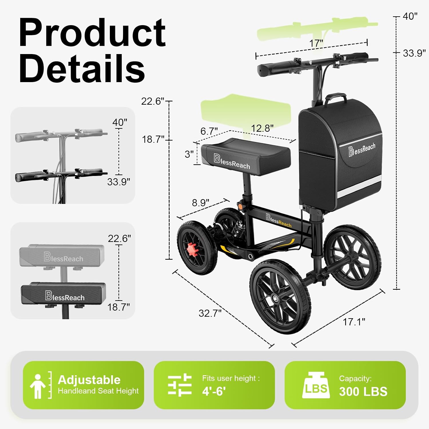 AUCT 18366 - $126 BlessReach All Terrain Knee Walker Scooter for Adults for Foot Injuries | 300lbs Fold - Image 2