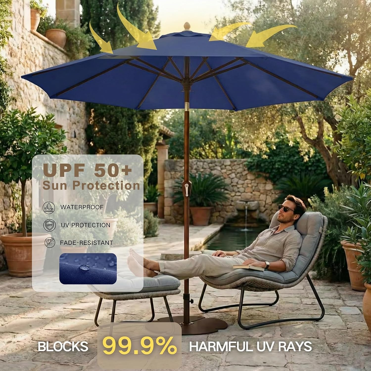 AUCT 17805 - Kingdura 9FT Outdoor Patio Umbrella, Round Market Table Umbrella with Push Button Tilt and - Image 4