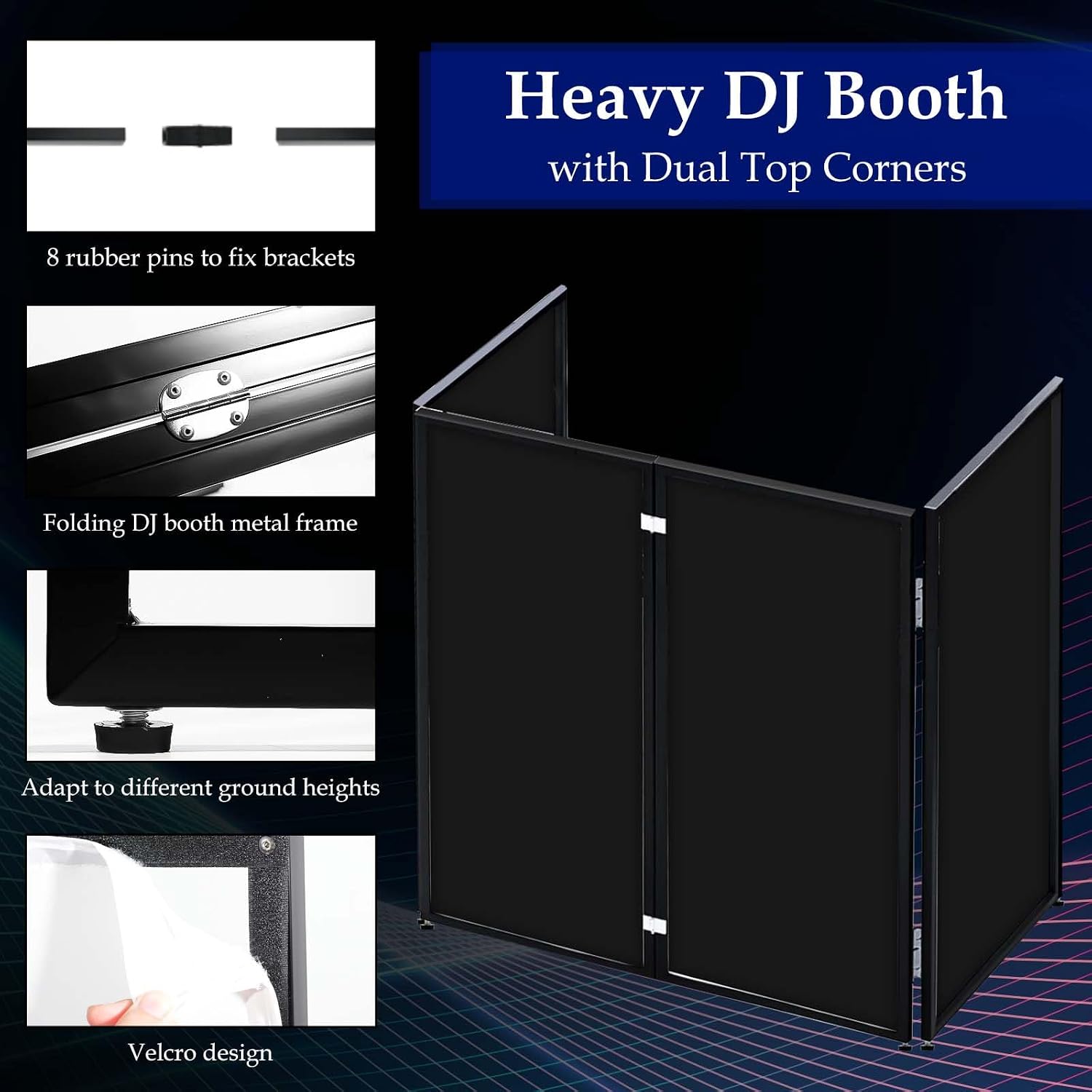 AUCT 19389 - $90 Portable DJ Booth Facade Stand, Foldable DJ Table 45"x40" Tabletop, DJ Facade Station - Image 2