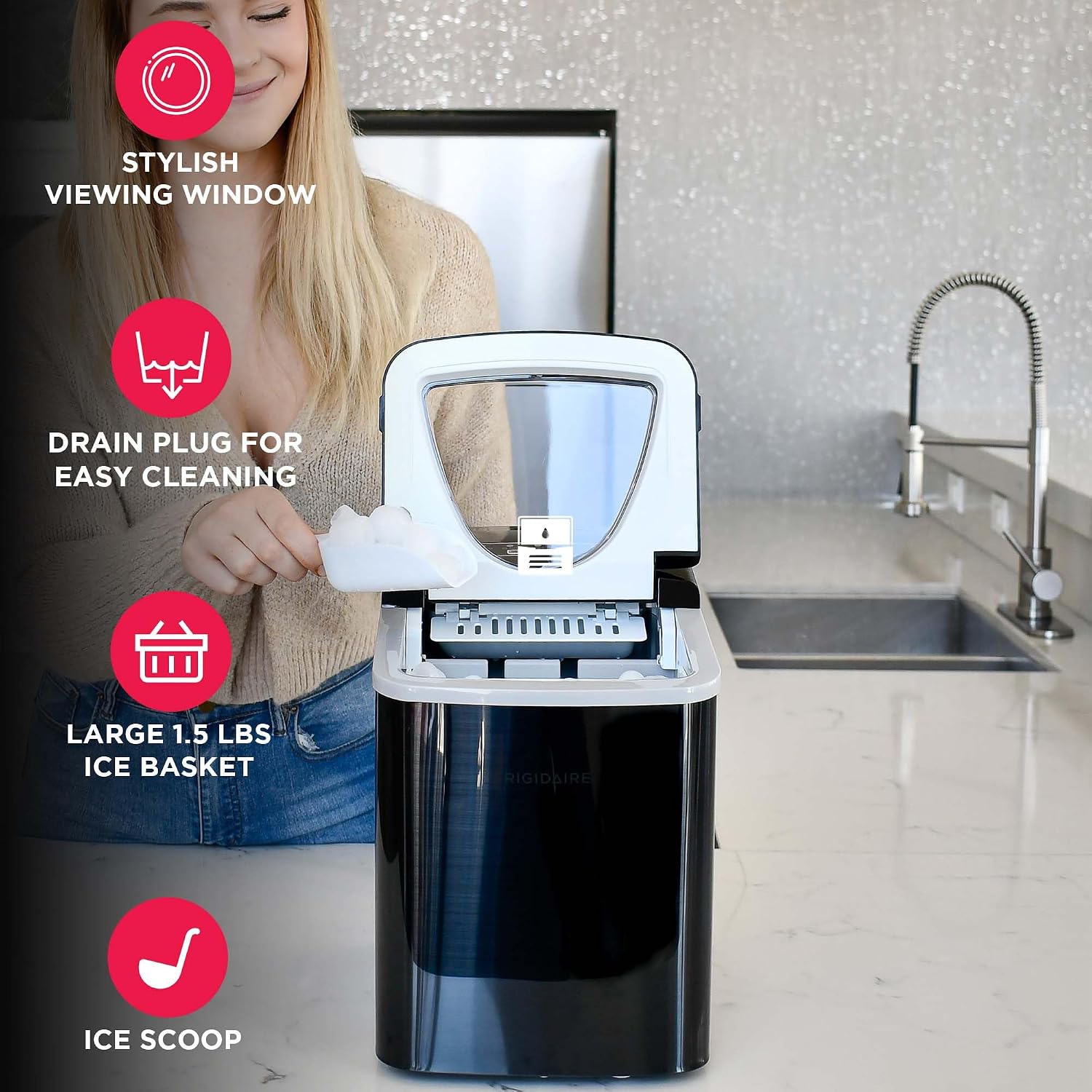 AUCT 18436 - $67 Frigidaire EFIC123-SSBLACK Compact Countertop Ice Maker, 26lbs of Ice per Day, Black S - Image 3