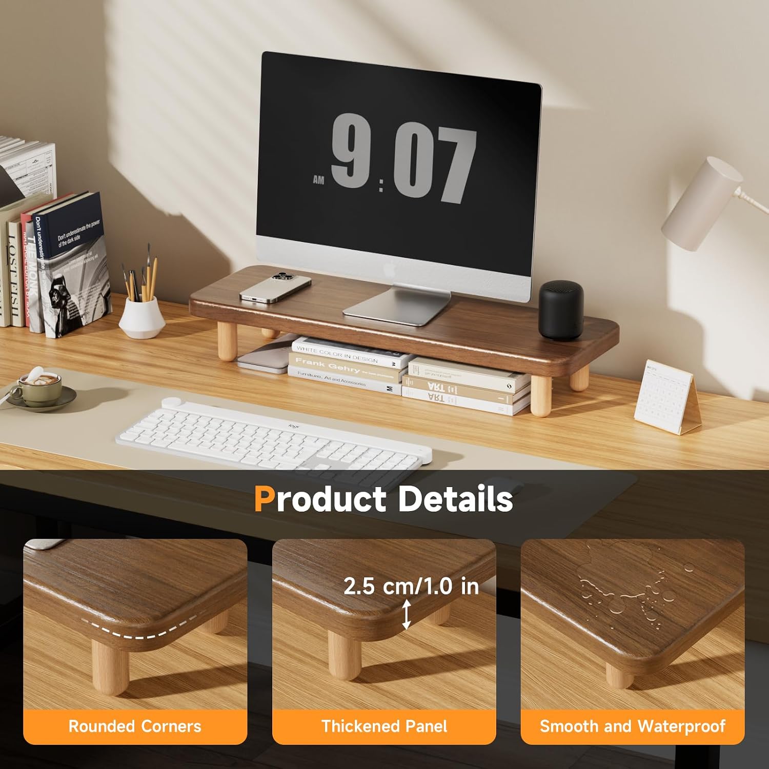 AUCT 18442 - Monitor Stand Riser, 24 Inch Wood Desk Organizer with Monitor Stand & Storage Computer Mon - Image 2