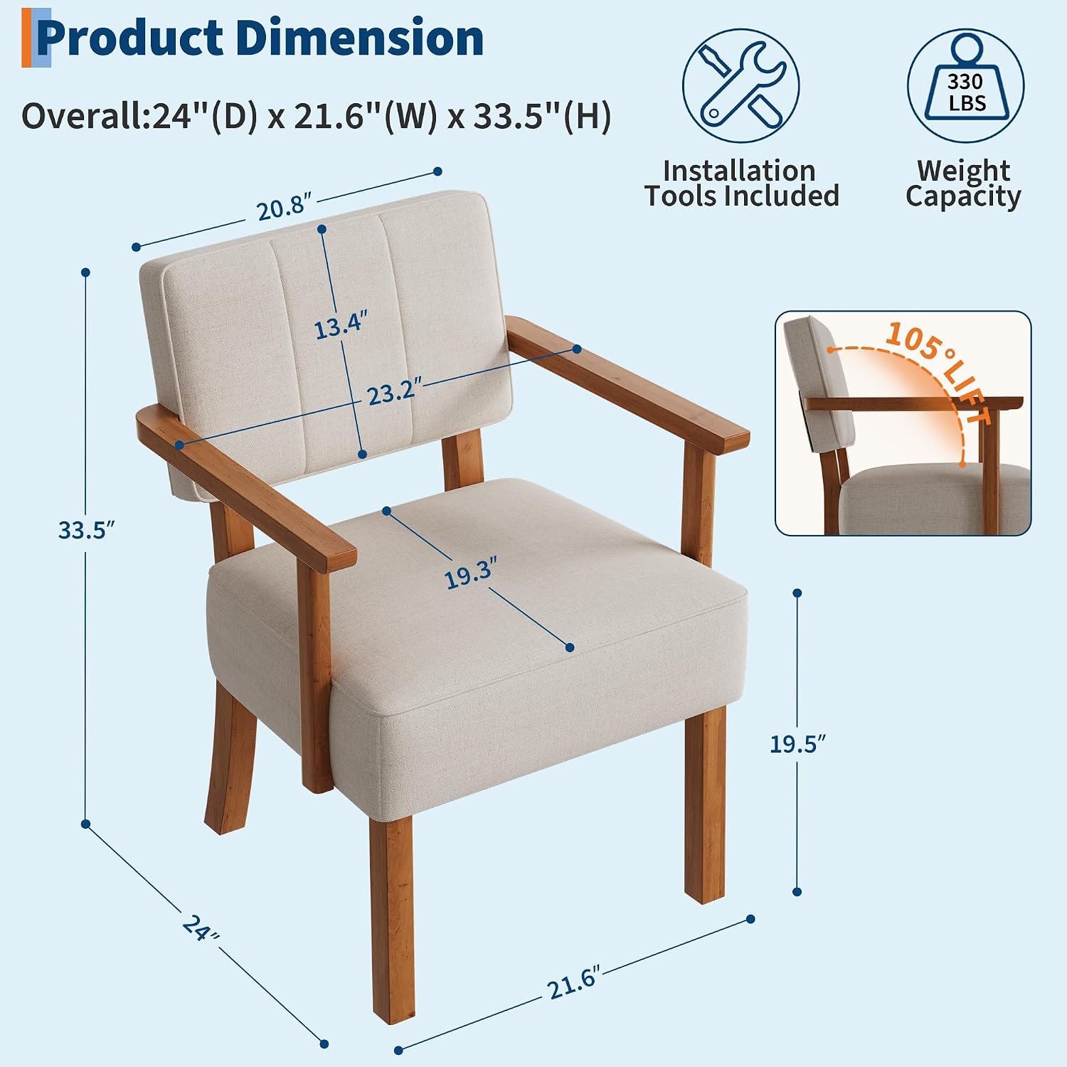 AUCT 18378 - $278 Garvee Mid-Century Accent Chair Set of 2 with Wood Frame, Linen Fabric Upholstered Lo - Image 2