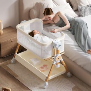 AUCT 19513 - $130 3 in 1 Baby Bassinet,Bedside/Rocking Bassinet for Baby,Bedside Crib with lockable Whe