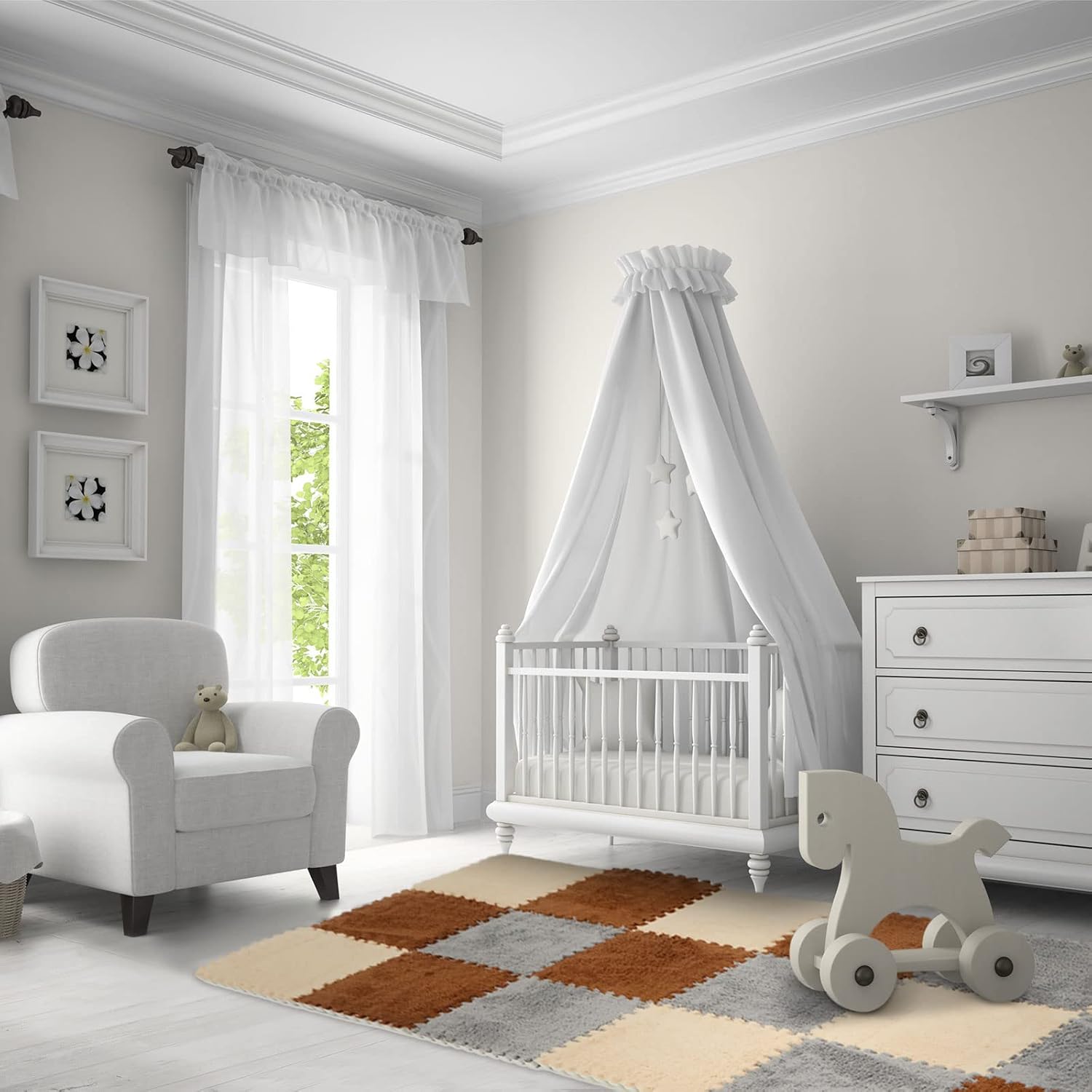 AUCT 18367 - $75 36 Pack Plush Foam Floor Mat Square Interlocking Carpet Tiles with Border Fluffy Play - Image 4