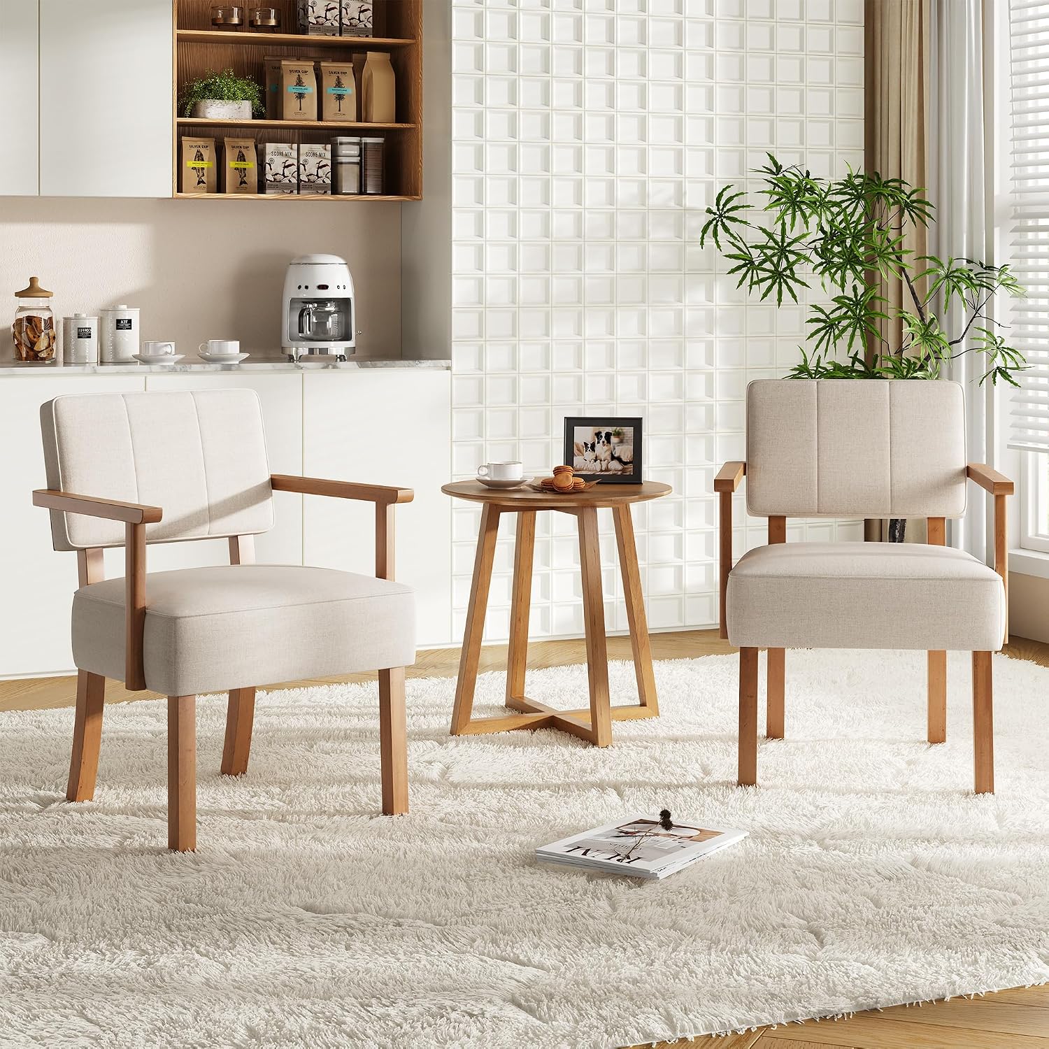 AUCT 18378 - $278 Garvee Mid-Century Accent Chair Set of 2 with Wood Frame, Linen Fabric Upholstered Lo - Image 3