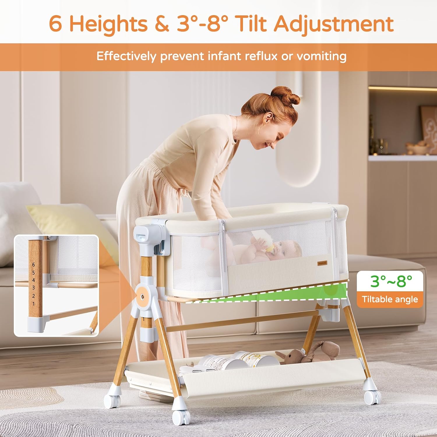 AUCT 19513 - $130 3 in 1 Baby Bassinet,Bedside/Rocking Bassinet for Baby,Bedside Crib with lockable Whe - Image 4