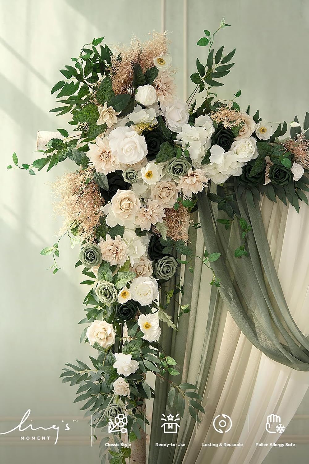 AUCT 18552 - $220 Ling's moment Wedding Arch Flowers, Arbor Decor, 5-Piece Set | Sheer Drapes Kit, Arti - Image 3
