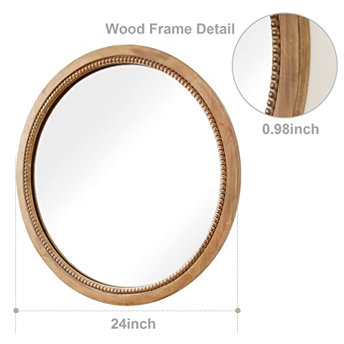 AUCT 19177m - $70 Round Wood Mirror,24" Circle Farmhouse Vanity Boho Bathroom Wall Mirrors - Image 2