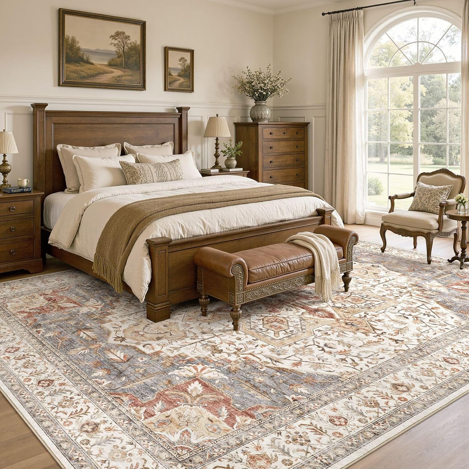 AUCT 18494 - $240 Tortania Area Rug Living Room Rugs - 12x15 Washable Boho Rug Vintage Oriental Distres - Image 3