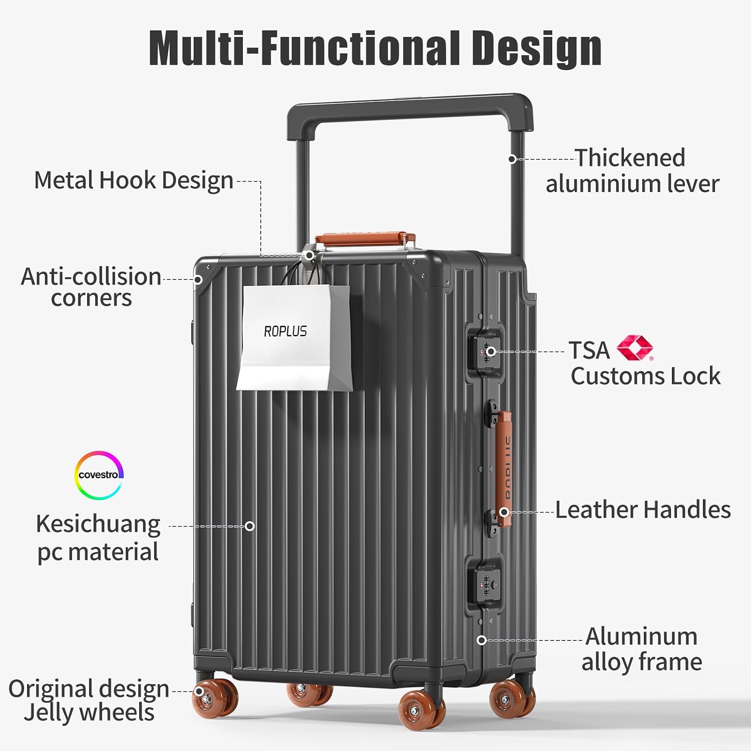 AUCT 18471 - $184 ROPLUS Aluminium Frame Checked-Luggage with Smooth Jelly Wheels, Hardside Zipperless - Image 2