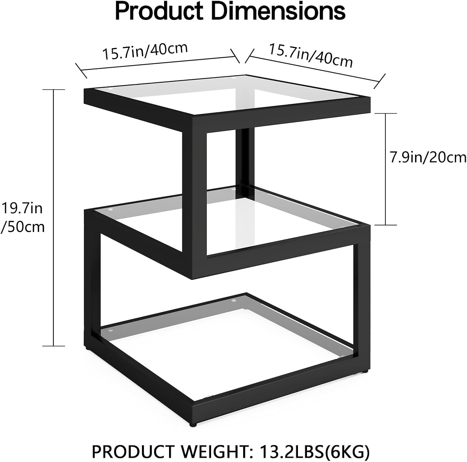 AUCT 18584 - $130 3-Tier Floating Side Table with Clear Tempered Glass and Metal Frame | Features a Vis - Image 2