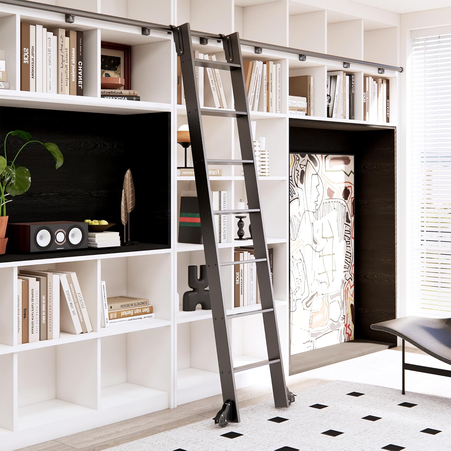 AUCT 18325l - $352 87" Hook-On Sliding Library Ladder with 3.3FT Track, Lightweight | Rolling Ladder wit