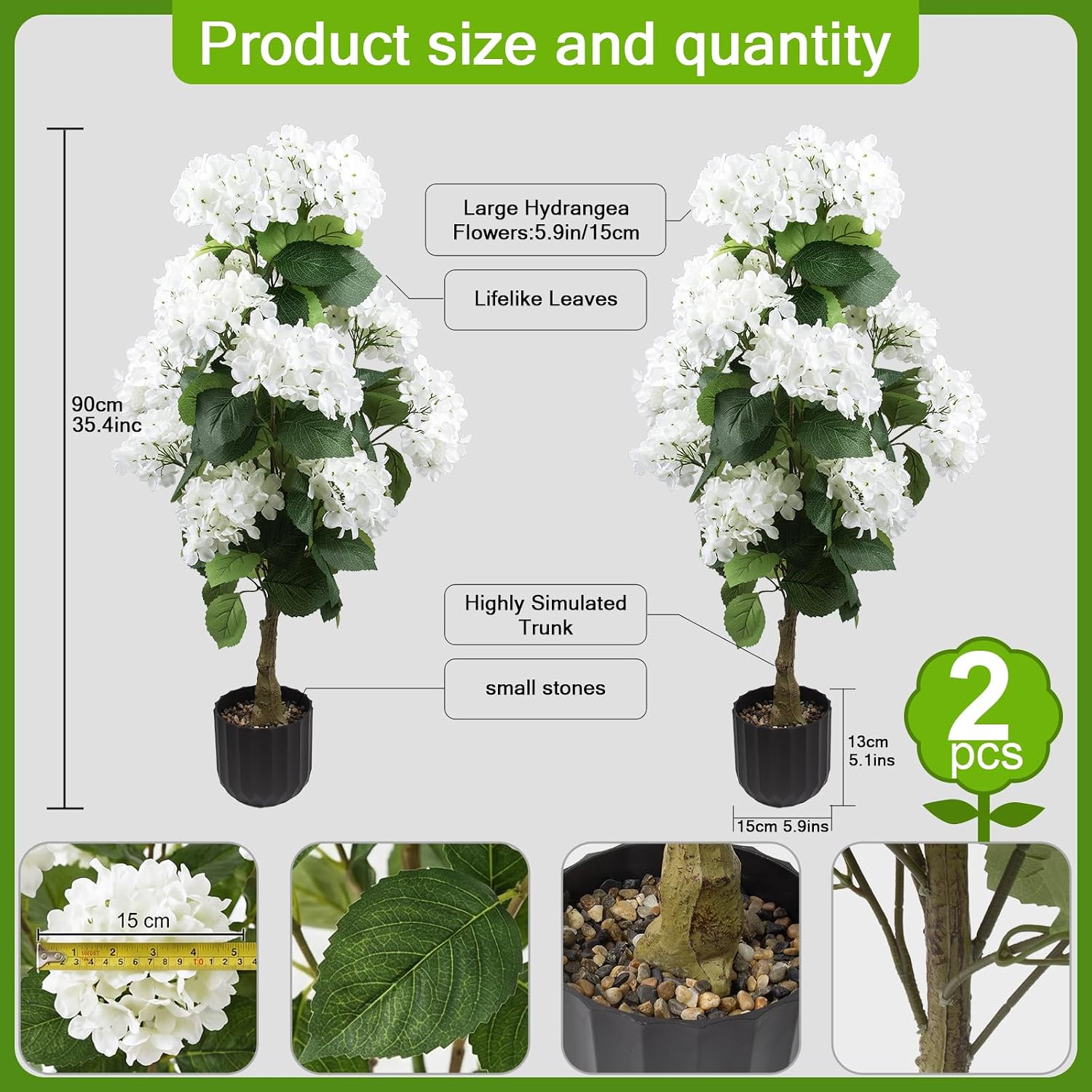 AUCT 17627 - $100 2 Pcs 3 Ft Artificial Hydrangea Trees Potted, UV Resistant Faux Silk Hydrangea Plant - Image 2