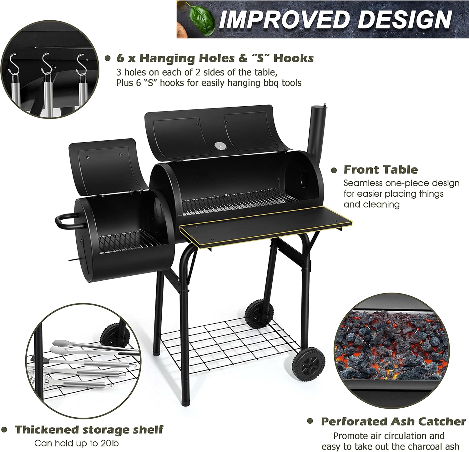 AUCT 18504 - $108 Joyfair Charcoal Grill with Offset Smoker, Outdoor BBQ Camping Barrel Grill | 551 Sq. - Image 3