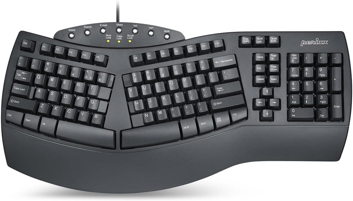 AUCT 18385 - Perixx PERIBOARD-512B Wired Ergonomic Keyboard - Split Keyboard, Wrist Rest, Natural Typin