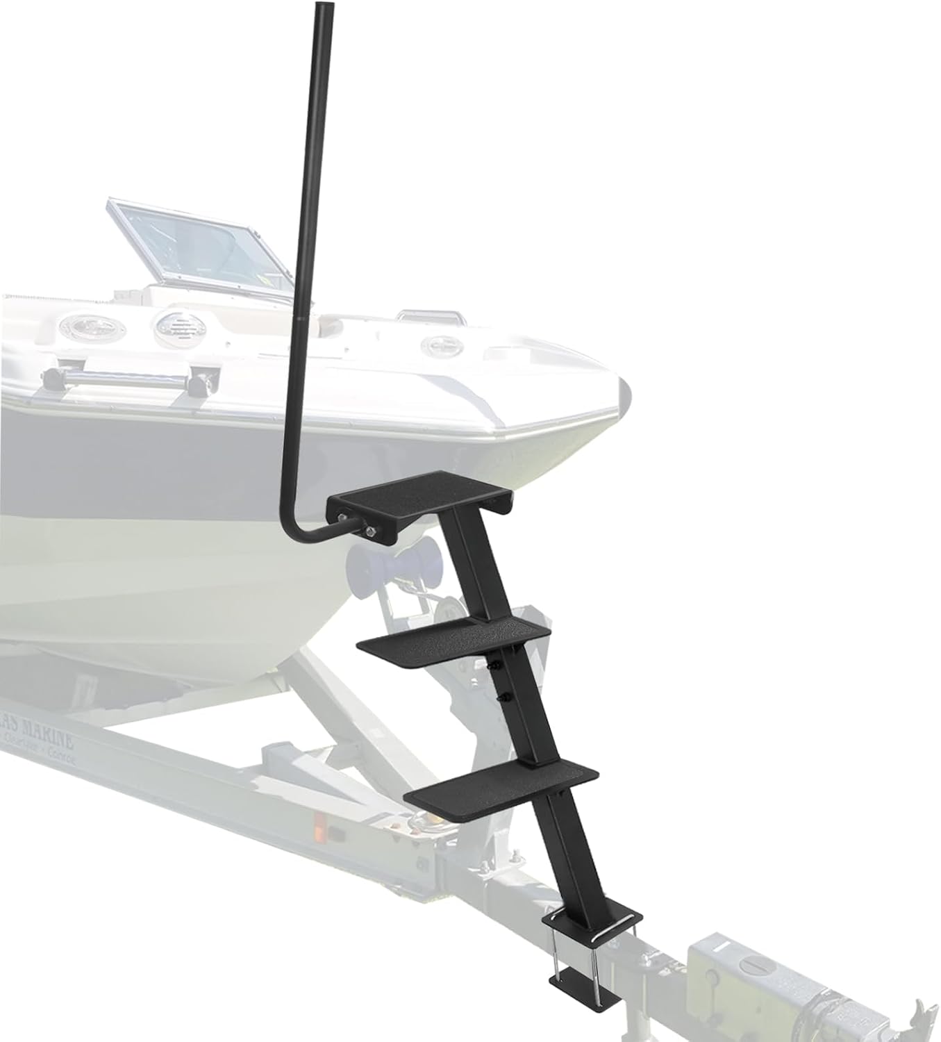 AUCT 18538 - $110 Boat Trailer Step, 3 Steps Ladder for Trailer Tongue with Handrail | Heavy Duty Steel