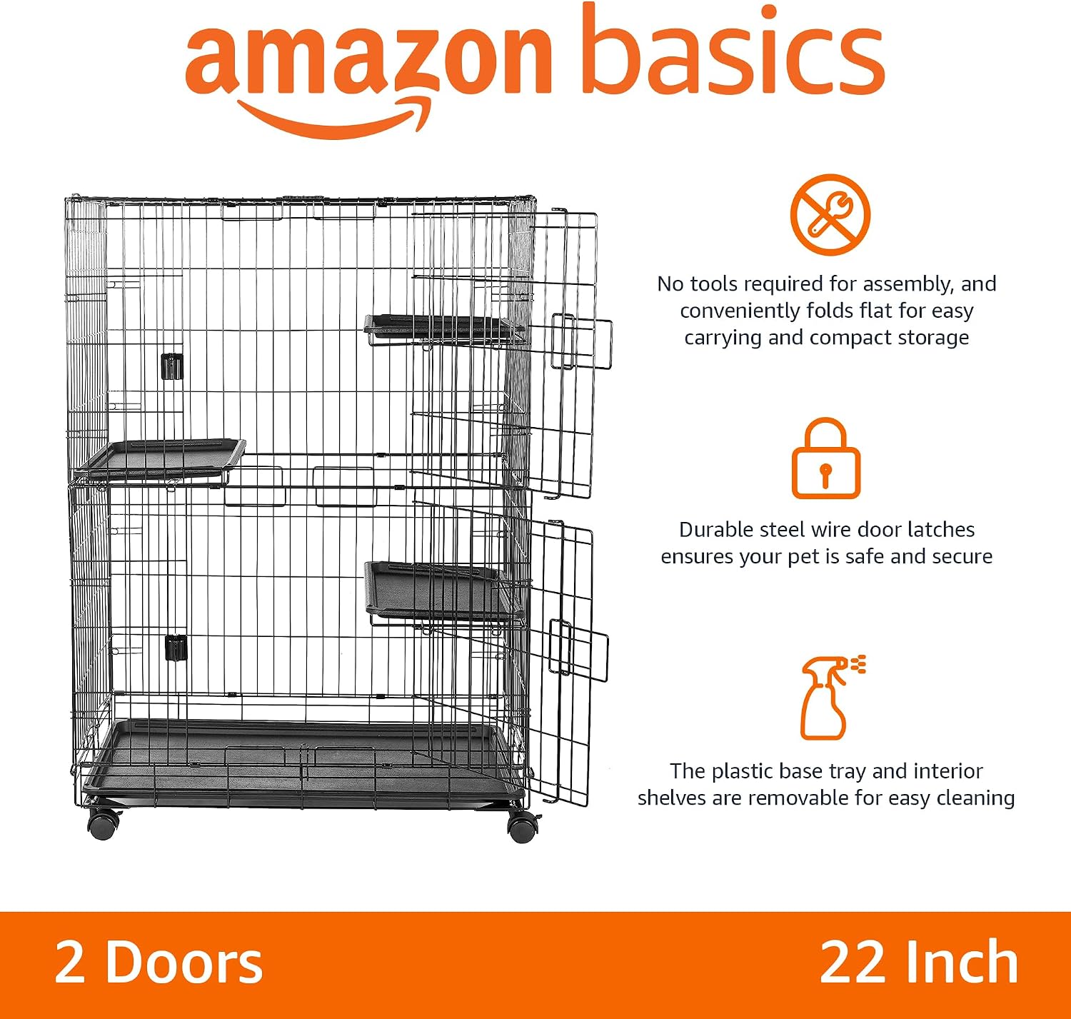 AUCT 17783 - $85 Amazon Basics Large 3-Tier Cat Cage Playpen with Easy to Clean Removable Tray, Front D - Image 2