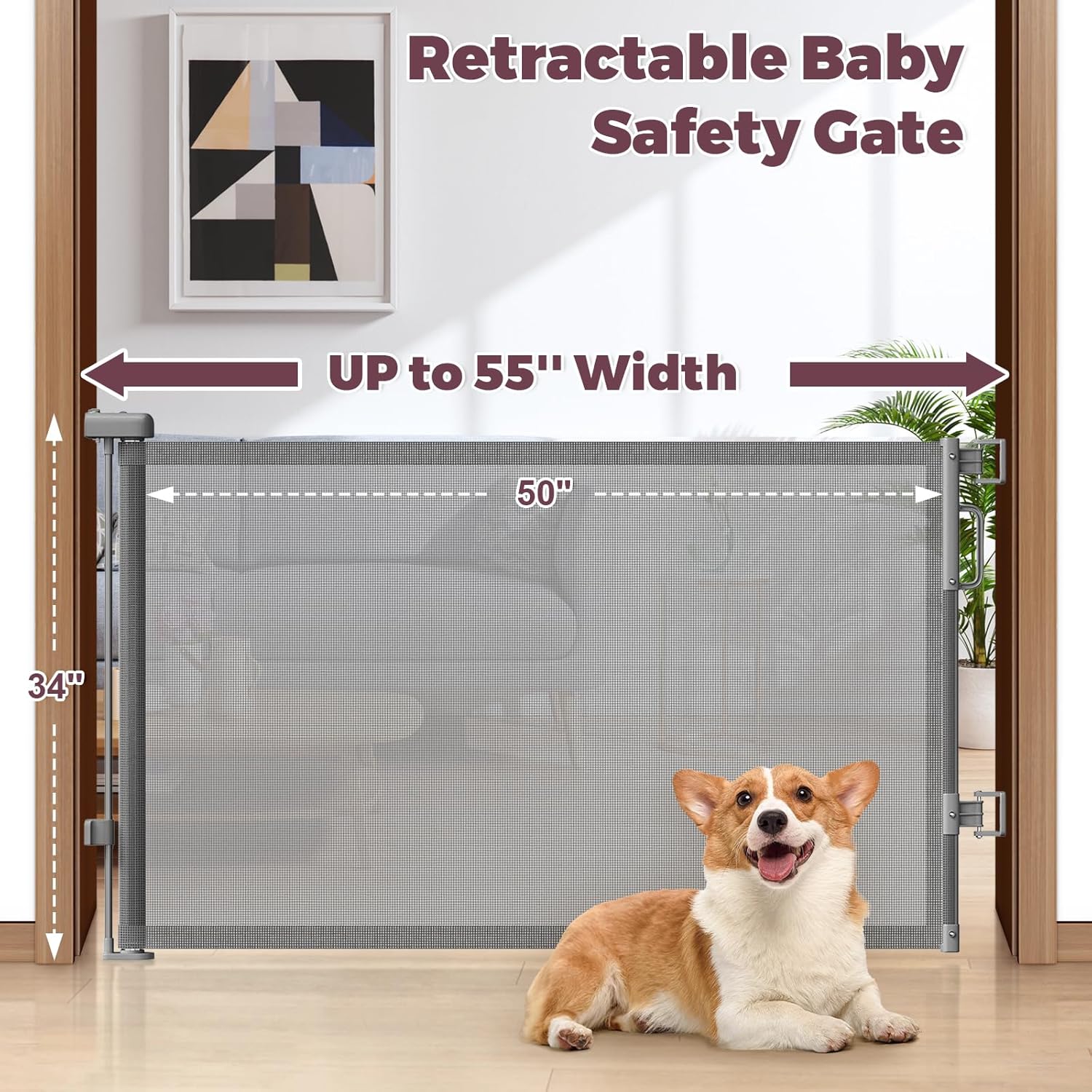 AUCT 18456 - Retractable Baby Gate for Stairs & Doorways, Dog Gate Indoor Outdoor | Extends to 55" Wide - Image 2
