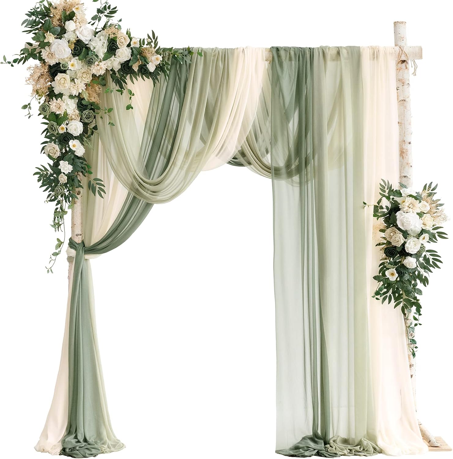 AUCT 18552 - $220 Ling's moment Wedding Arch Flowers, Arbor Decor, 5-Piece Set | Sheer Drapes Kit, Arti