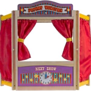 AUCT 18487 - HEY! PLAY! Puppet Theater for Kids, 30" x 26" | Wooden Tabletop Stage with Curtains, Black
