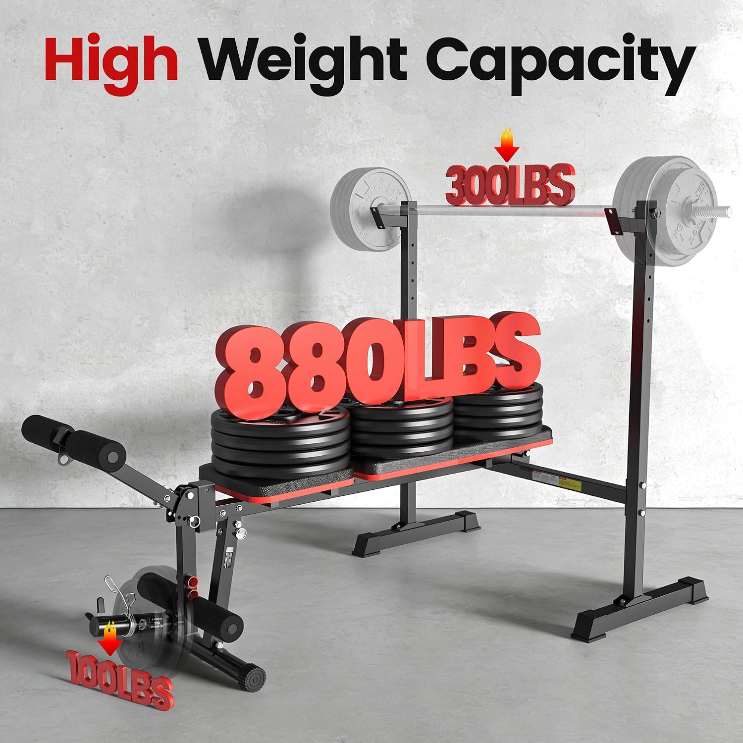AUCT 18165 - $105 Weight Bench Set, 880LBS Adjustable Bench Press Set with Leg Extension and Barbell Ra - Image 2