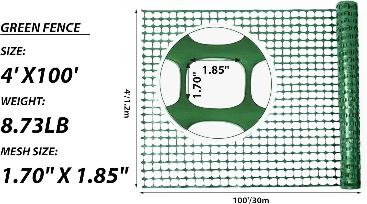 AUCT 18184 - 4'x100' Plastic Mesh Fence for Garden with 100 Zip Ties, Green | Reusable HDPE mesh fence, - Image 3