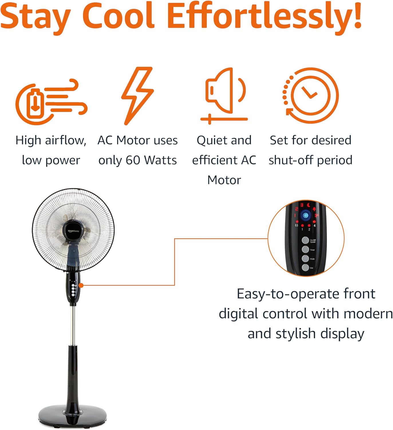 AUCT 18502 - Amazon Basics 16" Pedestal Fan with Remote for Bedroom, Living Room, Office, Adjustable He - Image 3
