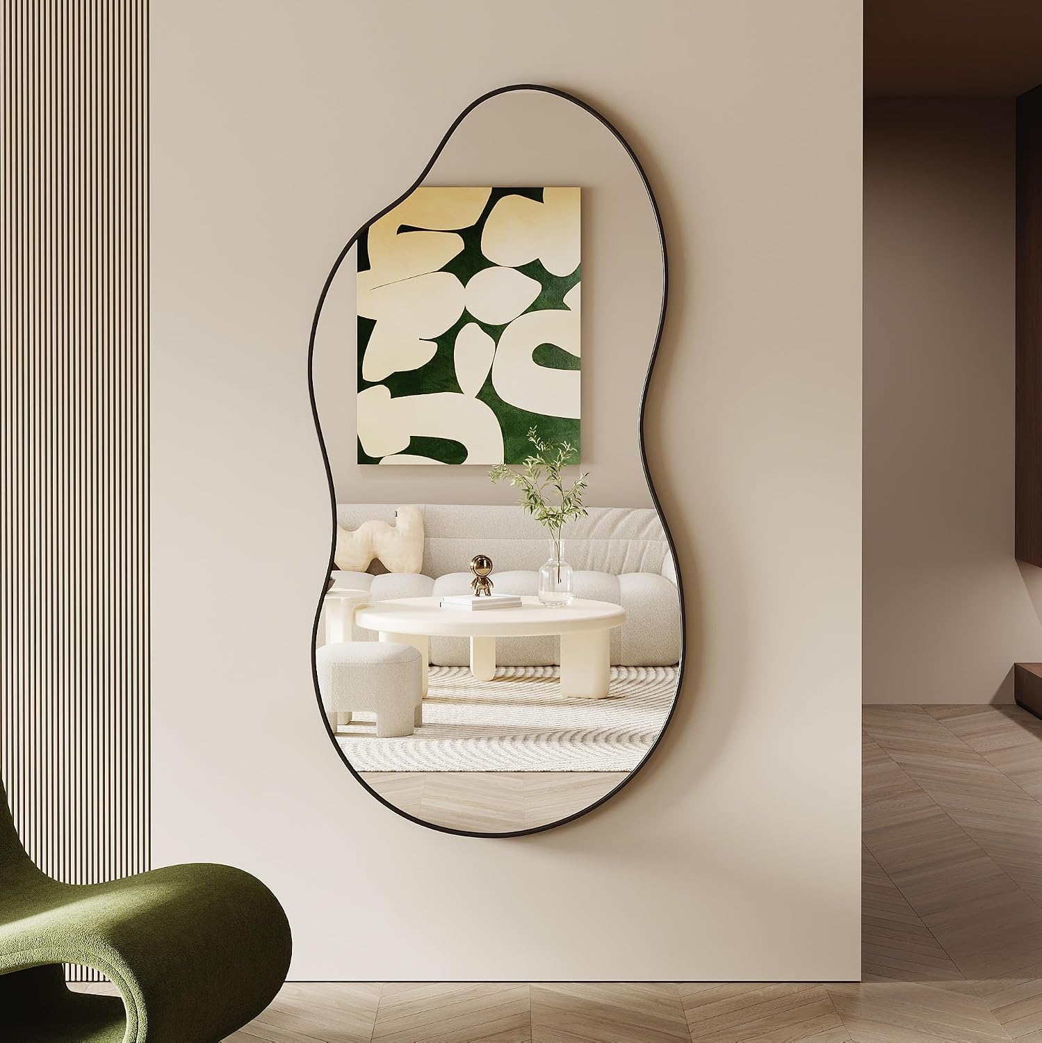 AUCT 18505mm - $101 Irregular Wall Mirror - 28' 55' Asymmetrical Decorative Tempered Glass Aluminum Alloy