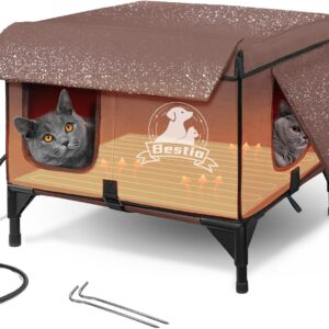 AUCT 18585 - Large Heated Cat Houses for Outside Cats,Elevated Base Cat-Attracting Eave Design,Feral St