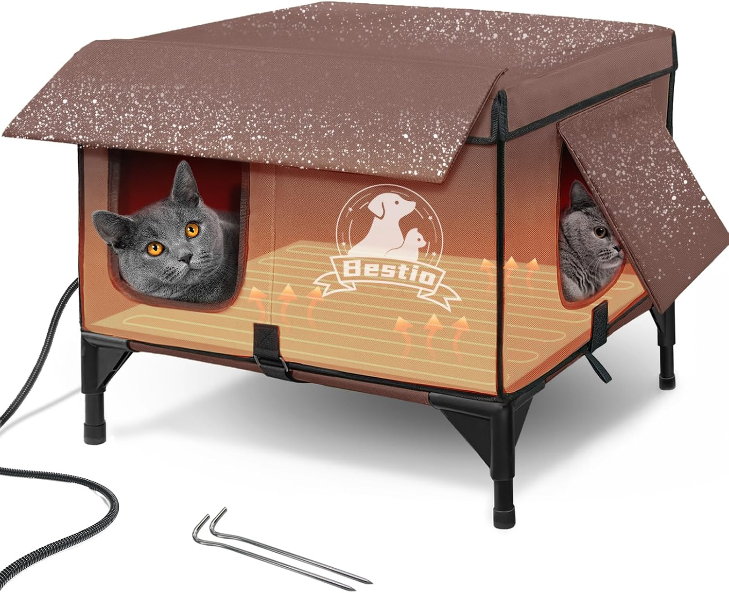 AUCT 18585 - Large Heated Cat Houses for Outside Cats,Elevated Base Cat-Attracting Eave Design,Feral St