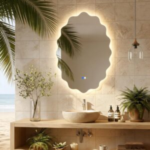 AUCT 17671 - $160 Oval LED Bathroom Mirror with Lights, Backlit Vanity Wall Mirror | Irregular Dimmable