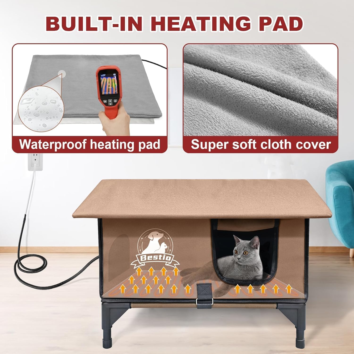AUCT 18585 - Large Heated Cat Houses for Outside Cats,Elevated Base Cat-Attracting Eave Design,Feral St - Image 3