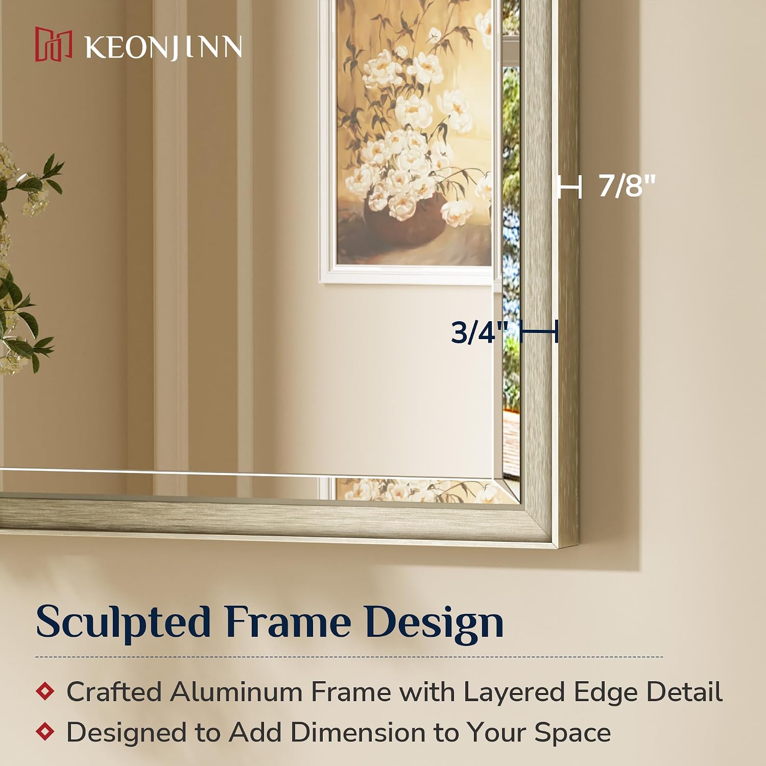 AUCT 18333m - $140 Keonjinn Brushed Nickel Bathroom Vanity Mirror 42 x 36 Inch, Tempered Glass | Aluminu - Image 3