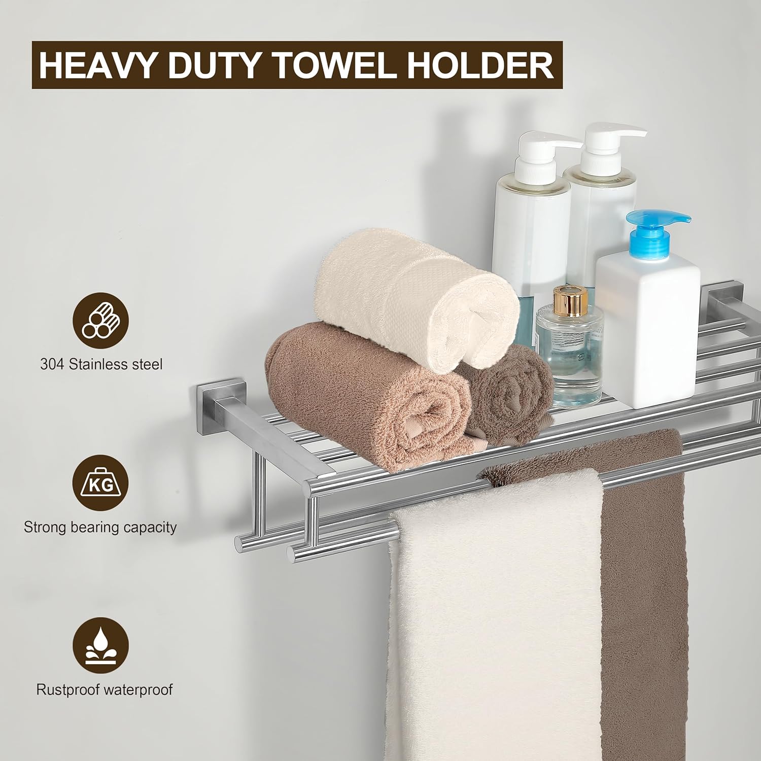 AUCT 20146 - $58 SEIDO 30 Inch Wall Mounted Towel Rack with Shelf, 2-Tier Bathroom Organizer with Doubl - Image 3