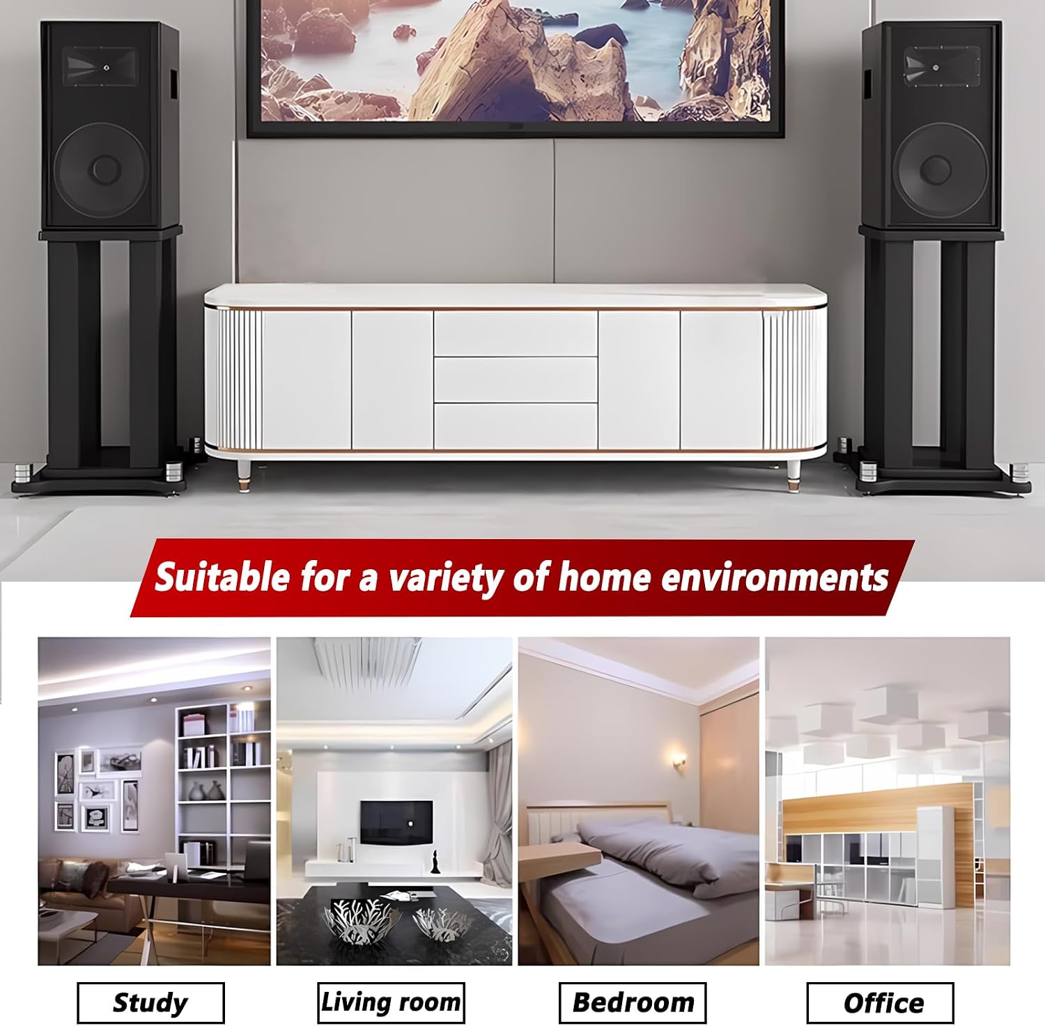 AUCT 18567 - $289 Universal Wooden Speaker Stands Pair, Heavy Duty Floor Standing Speaker Mount, Booksh - Image 4