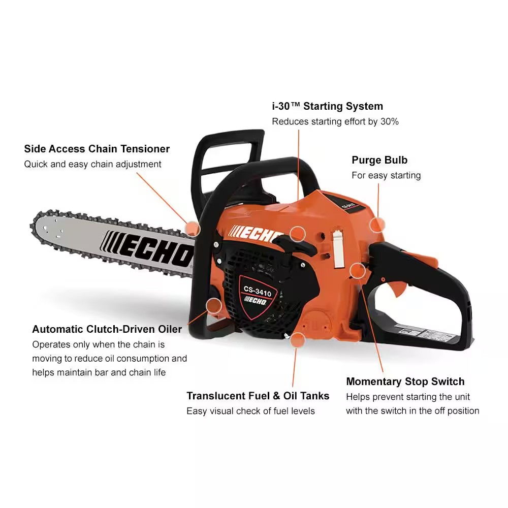 AUCT 18499 - $219 ECHO 14 in. 34.4 cc Gas 2-Stroke Rear Handle Chainsaw with Automatic Chain Oiler - Image 3