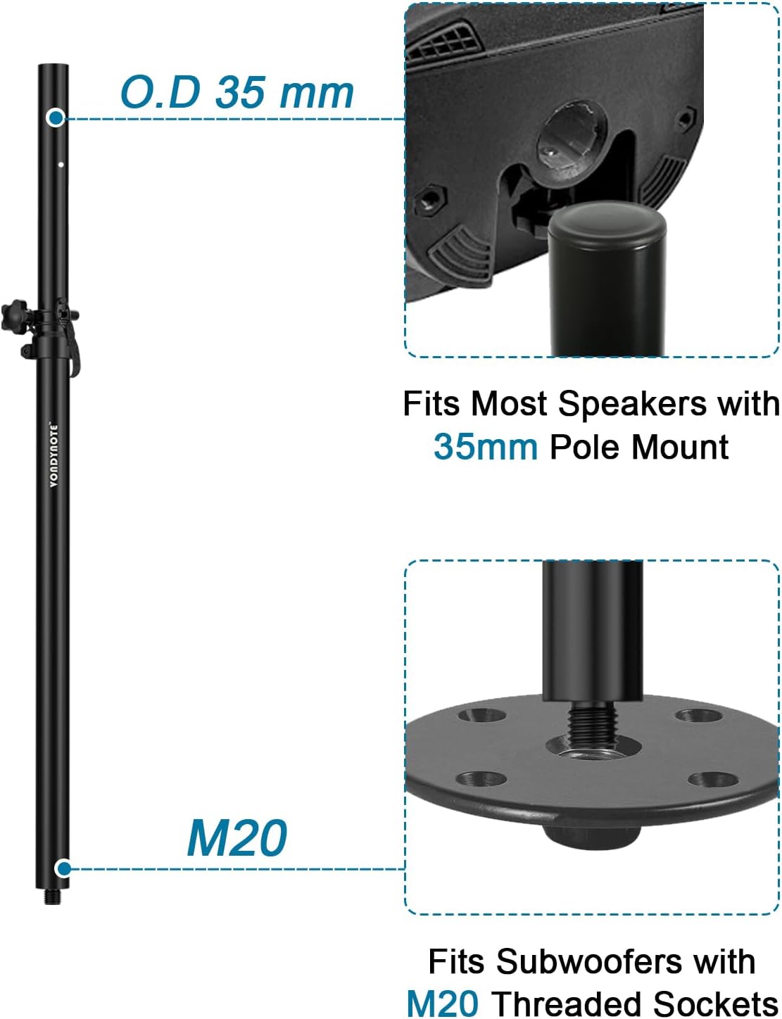 AUCT 18451 - Vondynote Speaker Poles for Subwoofer M20 Speaker Pole Extender, Set of 2 | 30"-48" Adjust - Image 3