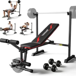 AUCT 18165 - $105 Weight Bench Set, 880LBS Adjustable Bench Press Set with Leg Extension and Barbell Ra