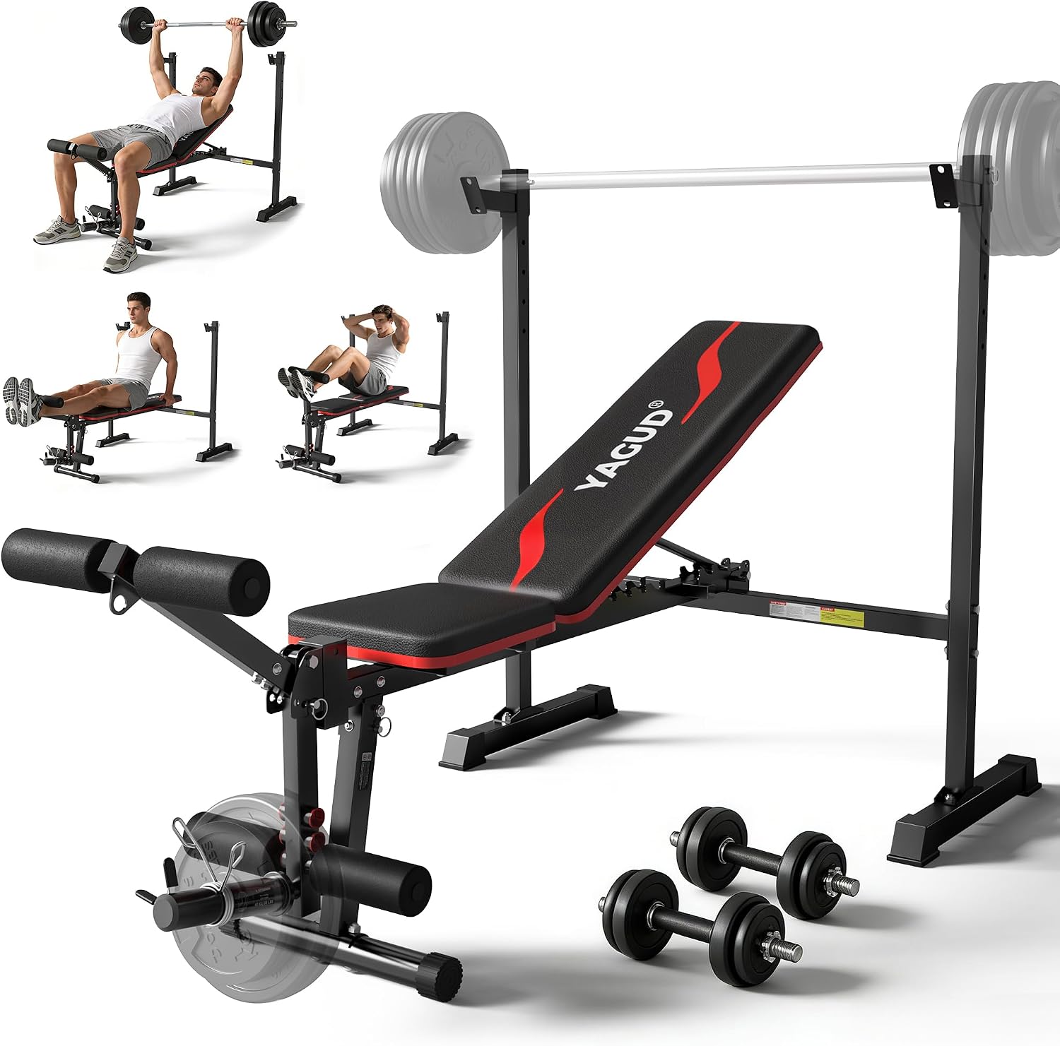 AUCT 18165 - $105 Weight Bench Set, 880LBS Adjustable Bench Press Set with Leg Extension and Barbell Ra