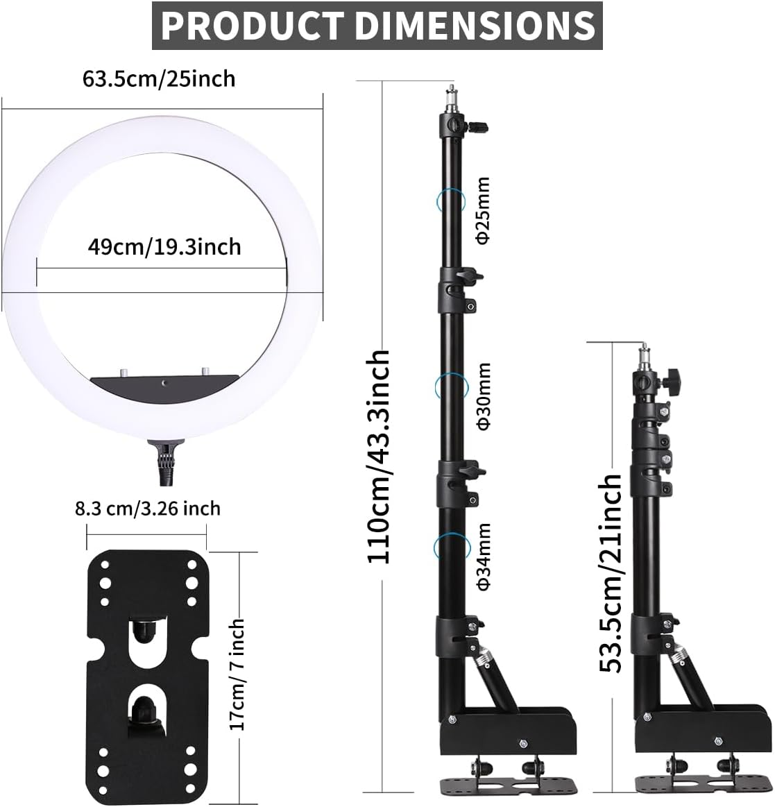 AUCT 19070 - $140 25 ' Ring Light Wall Mount with Phone Holder, Overhead Stand - Image 3