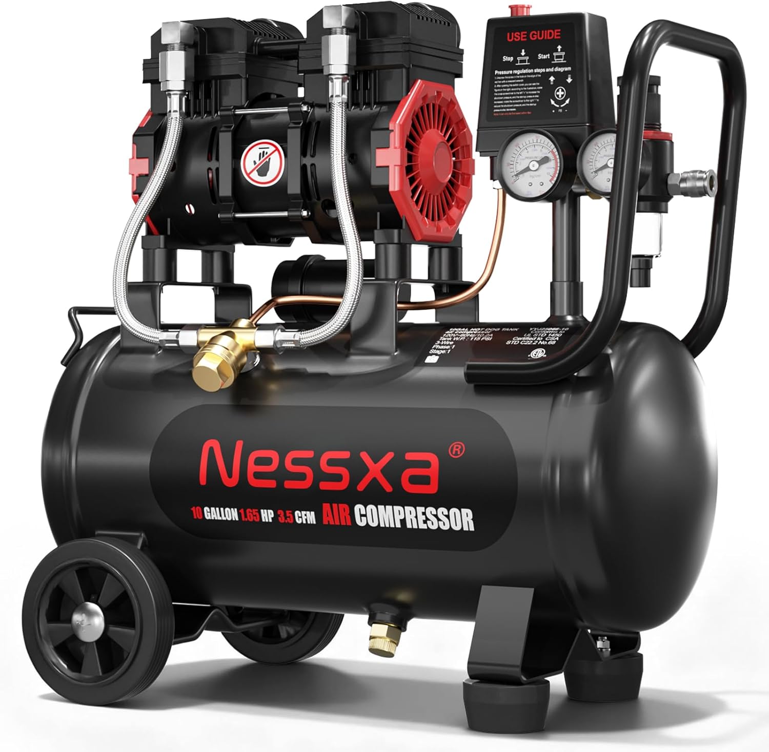 AUCT 18490 - $200 10 Gallon Ultra Quiet Air Compressor, Oil-Free Air Compressor Tank with Two Quick Cou