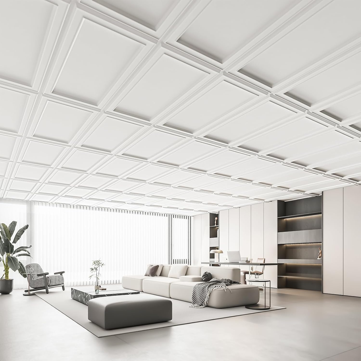 AUCT 17826 - $110 WOWSTAR 12-Pack 2x4ft Drop Ceiling Tiles, Waterproof Glue up Ceiling Panels, Modern S - Image 2