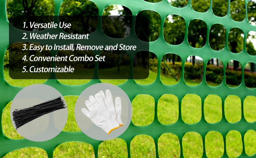 AUCT 18184 - 4'x100' Plastic Mesh Fence for Garden with 100 Zip Ties, Green | Reusable HDPE mesh fence, - Image 4