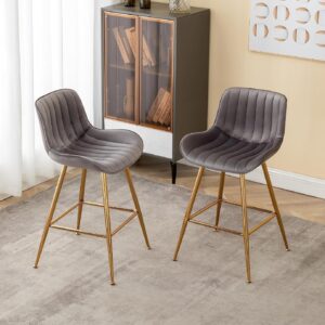 AUCT 18484 - $170 Sidanli Gold Bar Stools, 24" Velvet Barstools, Kitchen Chairs Set of 2 for Counter He