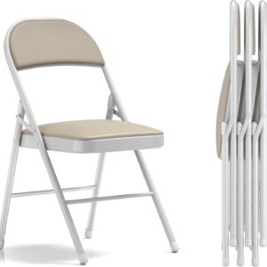 AUCT 18460 - $62 VECELO 4-Pack Folding Chairs Portable Metal with Ultra Soft PU Padded Cushion Seats fo