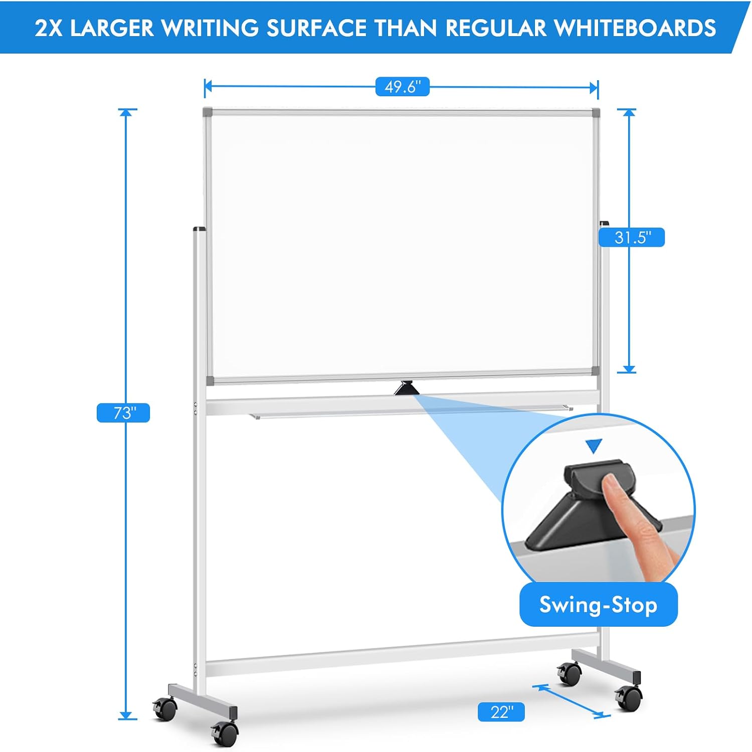 AUCT 17745mm - $110 Maxtek Rolling White Board on Wheels 48x32 in, Double-Sided Magnetic Stand | Mobile D - Image 2